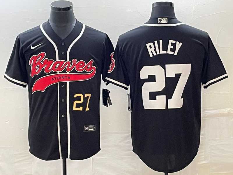Mens Atlanta Braves #27 Austin Riley Number Black Cool Base Stitched Baseball Jersey
